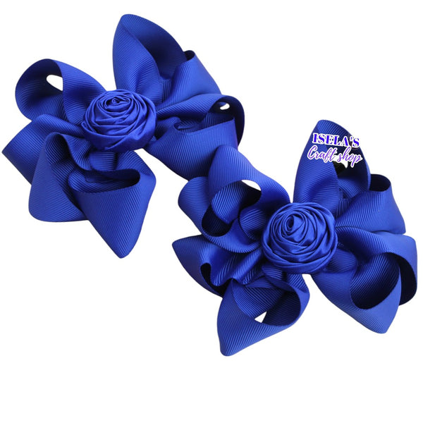 Blue pigtail bows