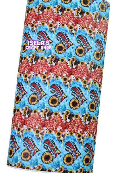 1pc Western Sunflower heart Faux Leather Sheet F173