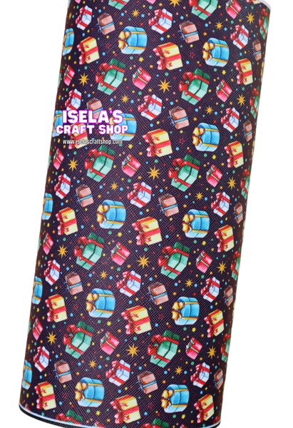 1pc -Christmas gift present print faux leather sheet F729