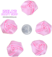 5PC -Pink Satin Rolled Rosette Flowers H15