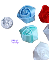 5PC -Satin Rolled Rosette Flowers H12