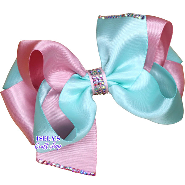 Unique Two-Color Satin Handmade Hair Bows for Girls