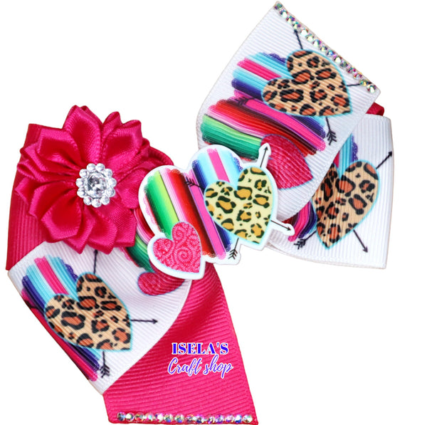 4" Serape Heart Handmade Hair Bow
