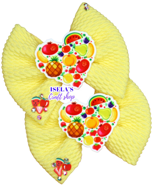 Handmade Fruit Yellow Pigtail Bows for Little Girls