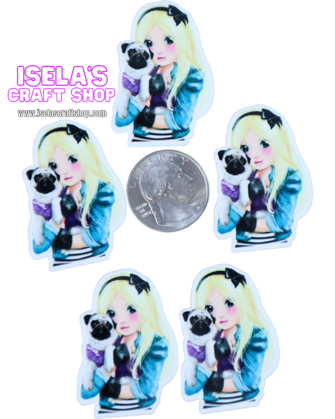 1pc-Girl with pug dog Resin Planar P430