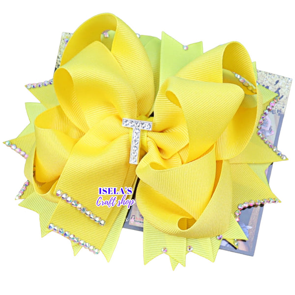 "Yellow Boutique Hair Bow - Custom Handmade Bow"-Letter -A- Sold out
